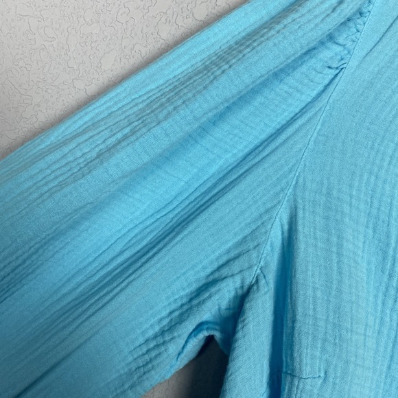 J. Jill popover 100% cotton gauze top Size 2X teal blue long sleeve V-neck - Picture 9 of 9